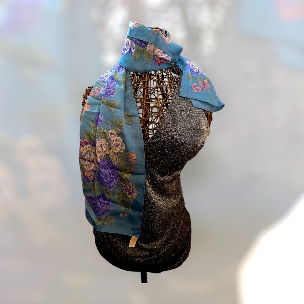 ELAINE GOLD Floral Blue Purple Scarf